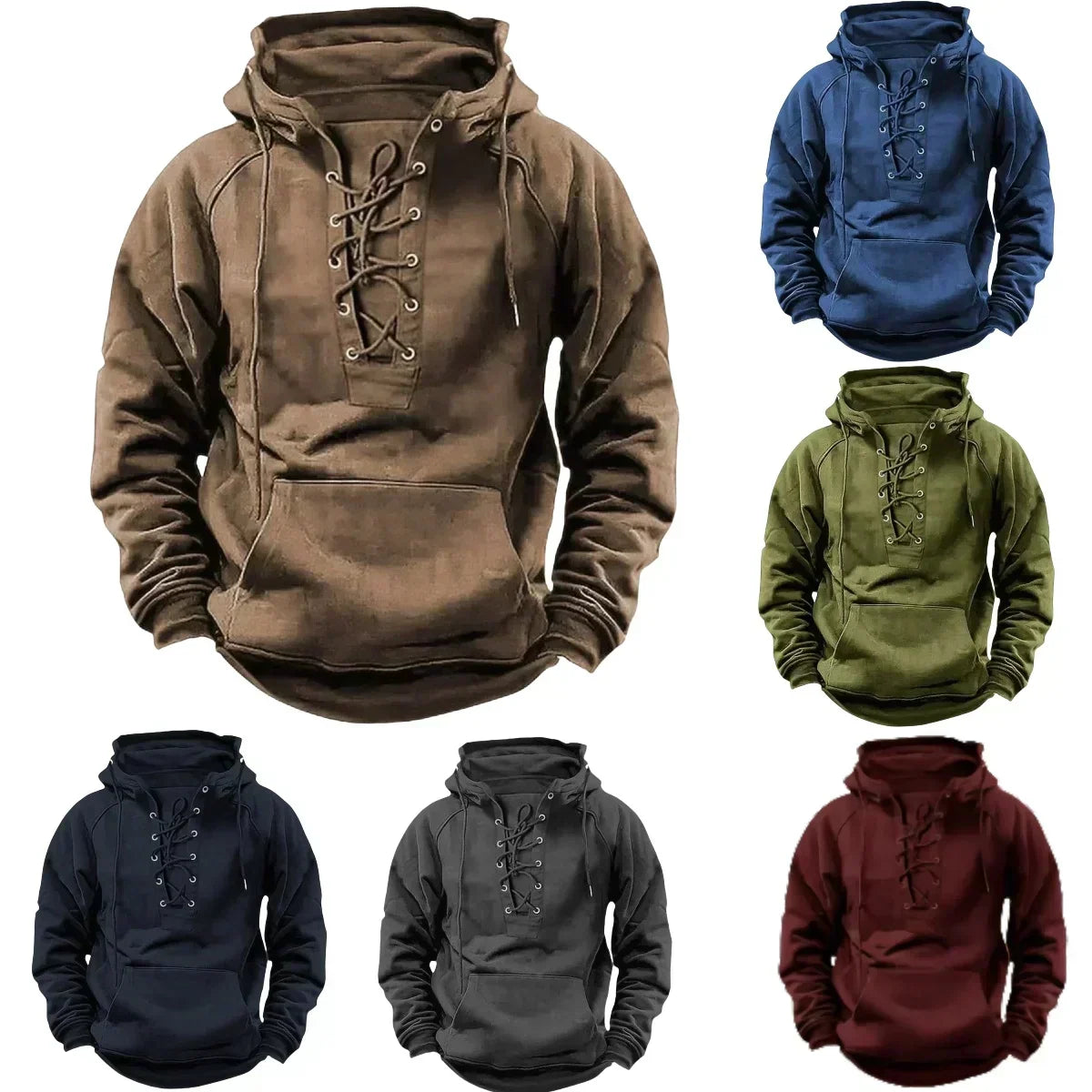 Sudadera gruesa para hombre con capucha y cuello de cordones