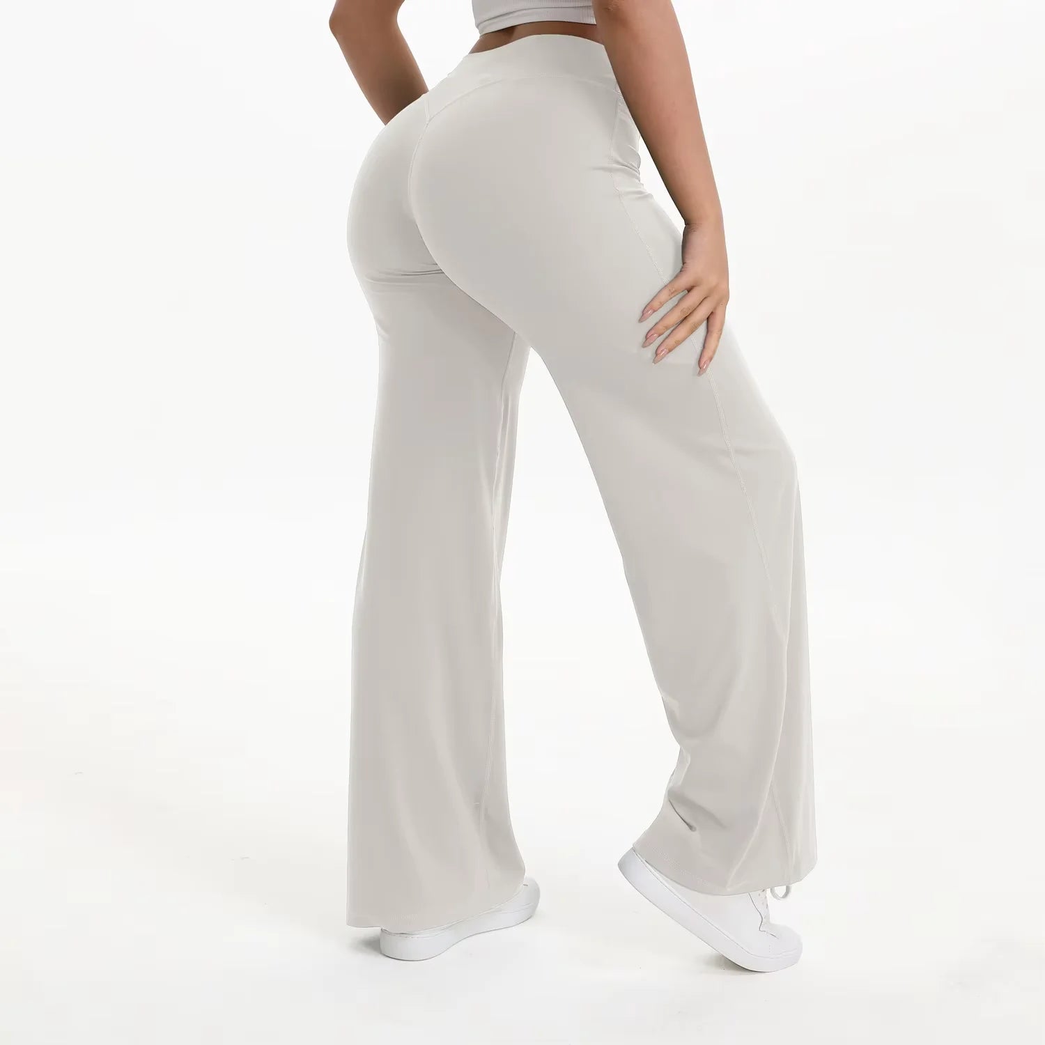 Pantalón yoga mujer cintura alta con pierna ancha para pilates