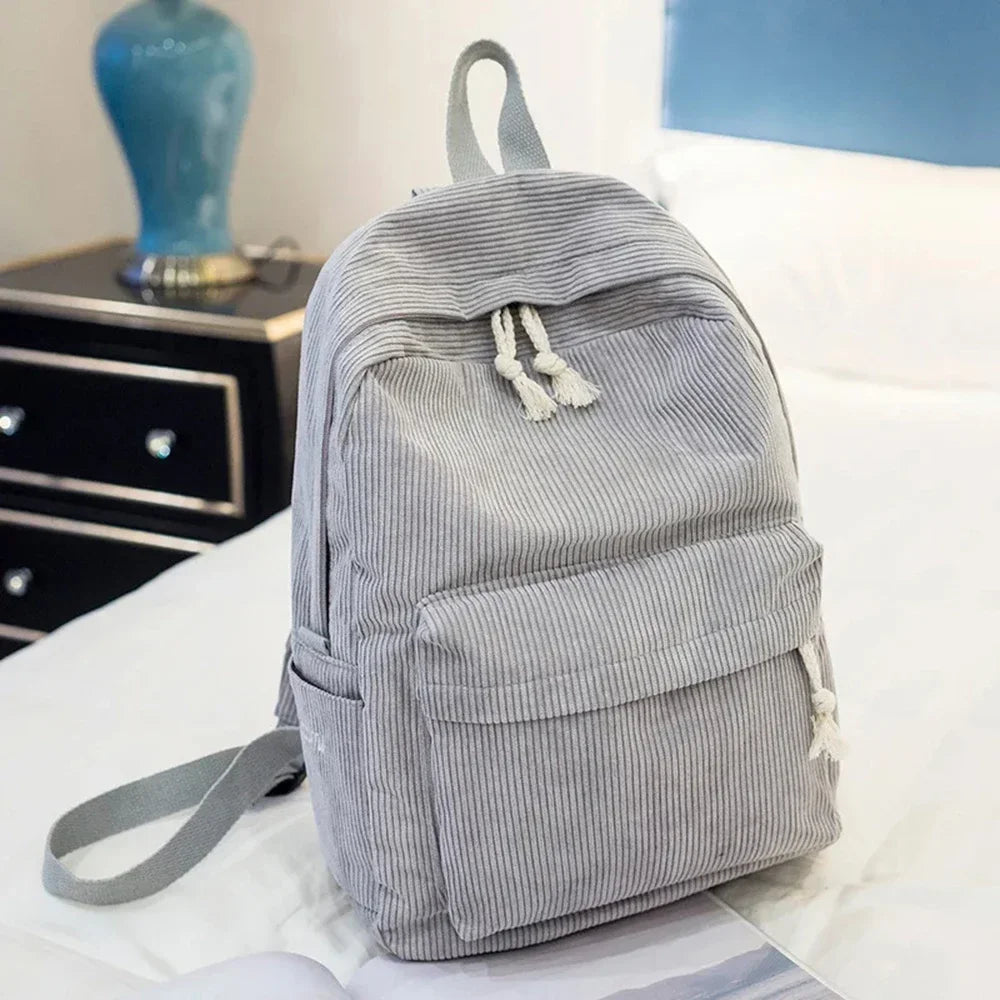 Mochila escolar unisex de pana para estudiantes, mochila para colegio con bolsillo frontal, bolsa escolar
