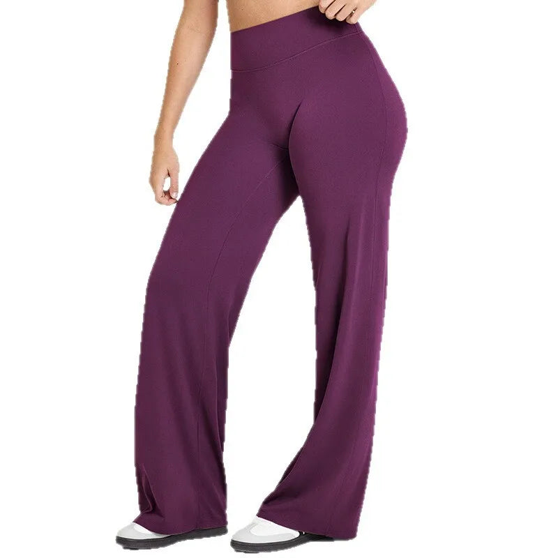 Pantalón yoga mujer cintura alta con pierna ancha para pilates