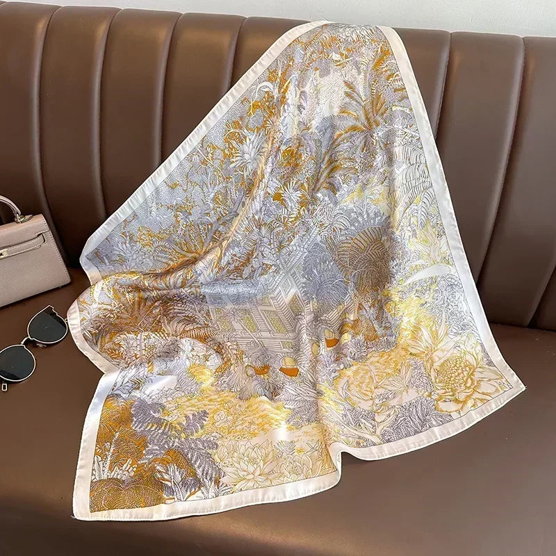 Pañuelo cuadrado mujer satinado con estampado elegante multifunción