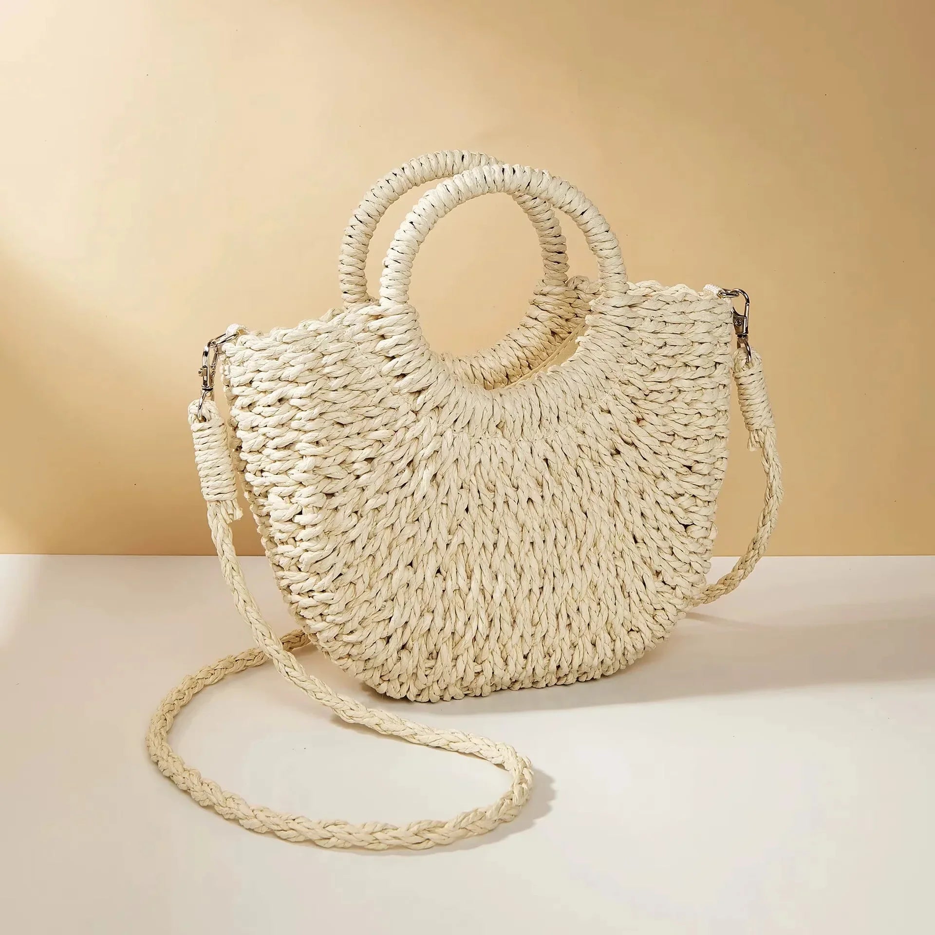 Bolso Mujer Tejido Vintage con Asa Redonda – Estilo Natural Elegante