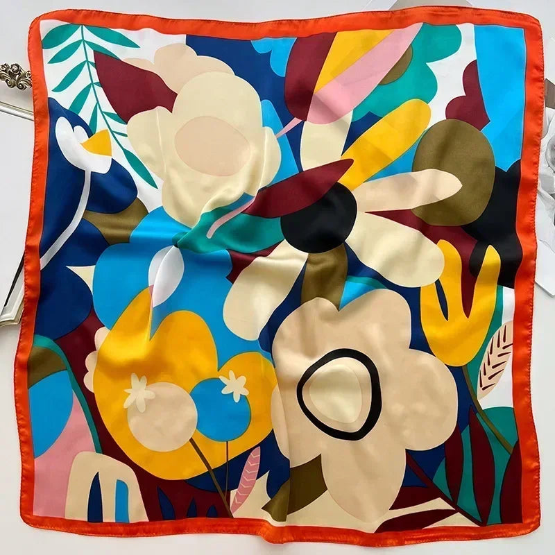 Pañuelo cuadrado mujer satinado con estampado elegante multifunción