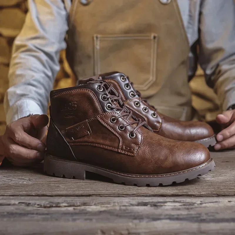Botines hombre cuero sintético con cordones – botas cómodas estilo urbano