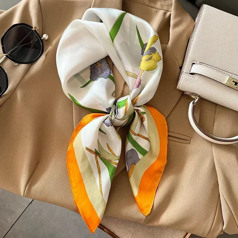 Pañuelo cuadrado mujer satinado con estampado elegante multifunción