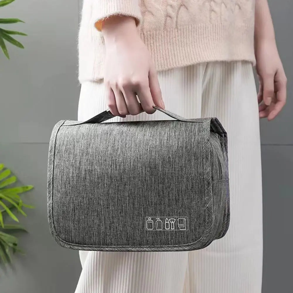 Neceser colgante plegable para viaje con compartimentos y gancho