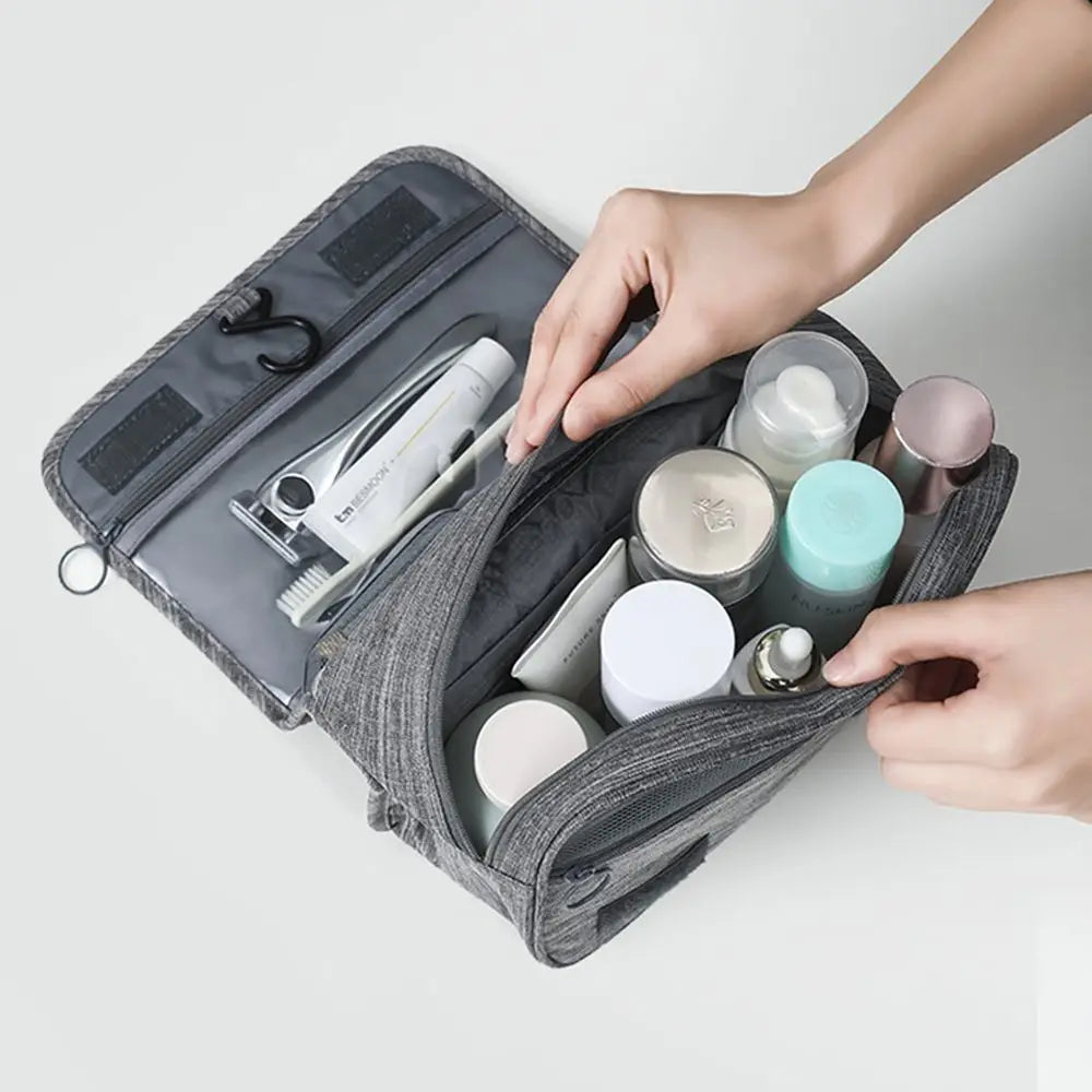 Neceser colgante plegable para viaje con compartimentos y gancho