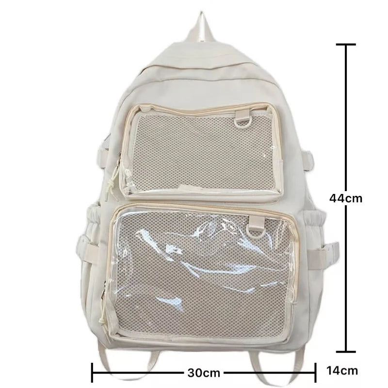 Mochila escolar Ita Bag rosa para mujer, mochila para colegio con bolsillos transparentes y gran capacidad