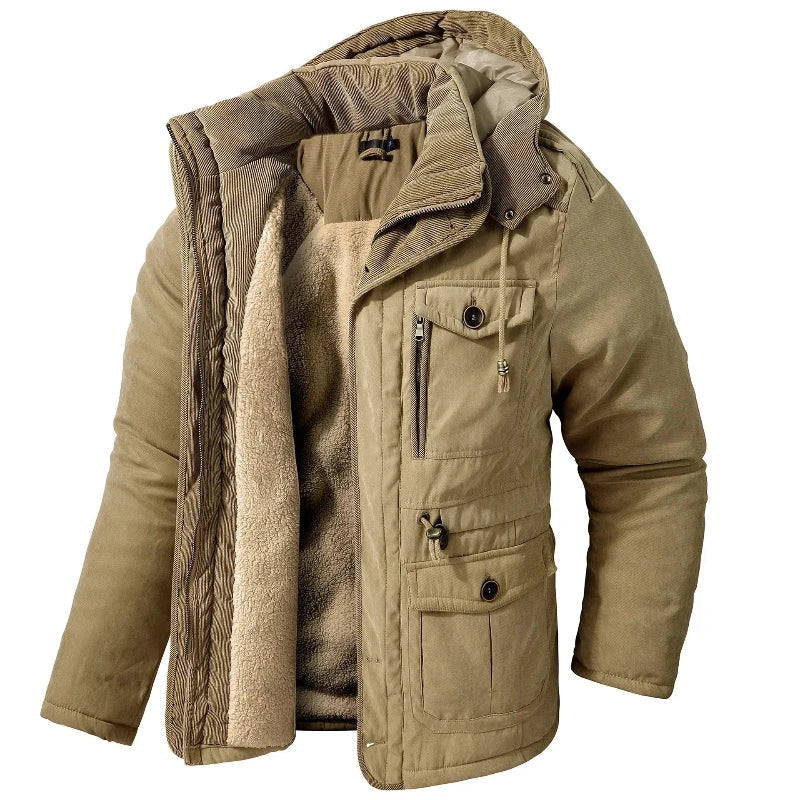 Parka de invierno para hombre con capucha desmontable y bolsillos