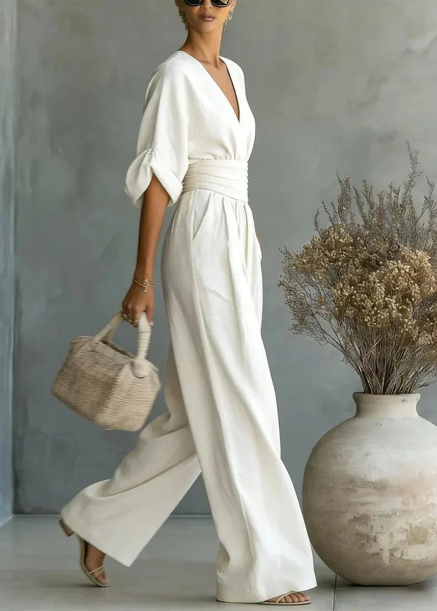 Mono Mujer Escote en V Fluido – Estilo Elegante y Minimalista