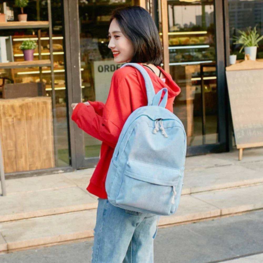 Mochila escolar unisex de pana para estudiantes, mochila para colegio con bolsillo frontal, bolsa escolar