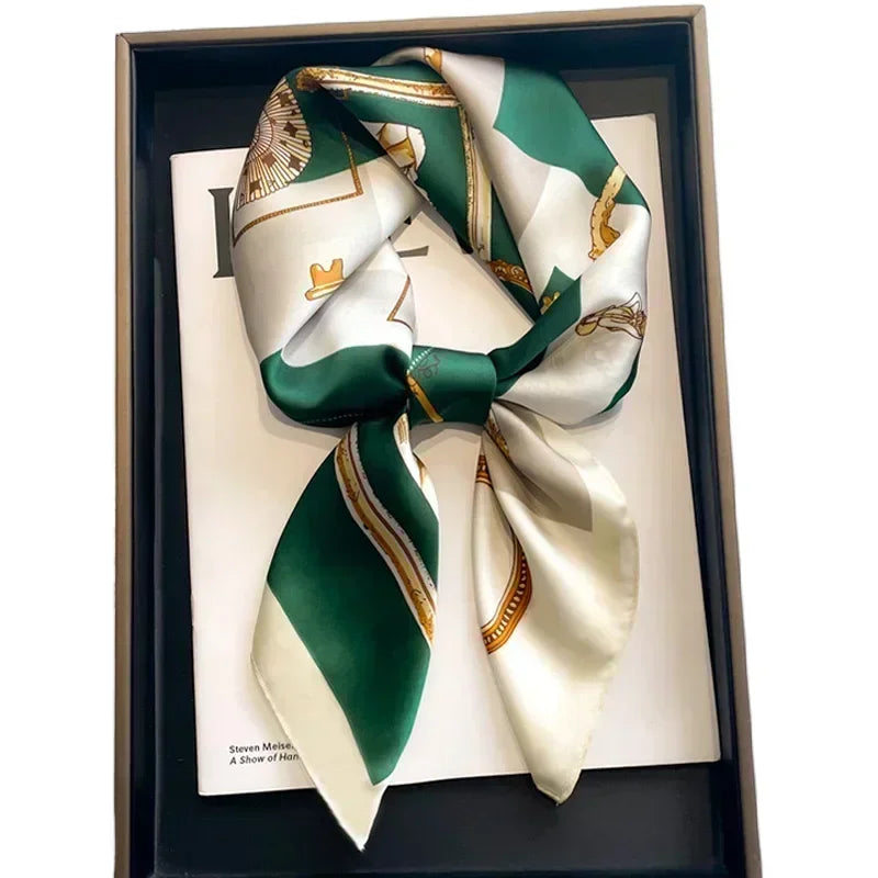 Pañuelo cuadrado mujer satinado con estampado elegante multifunción