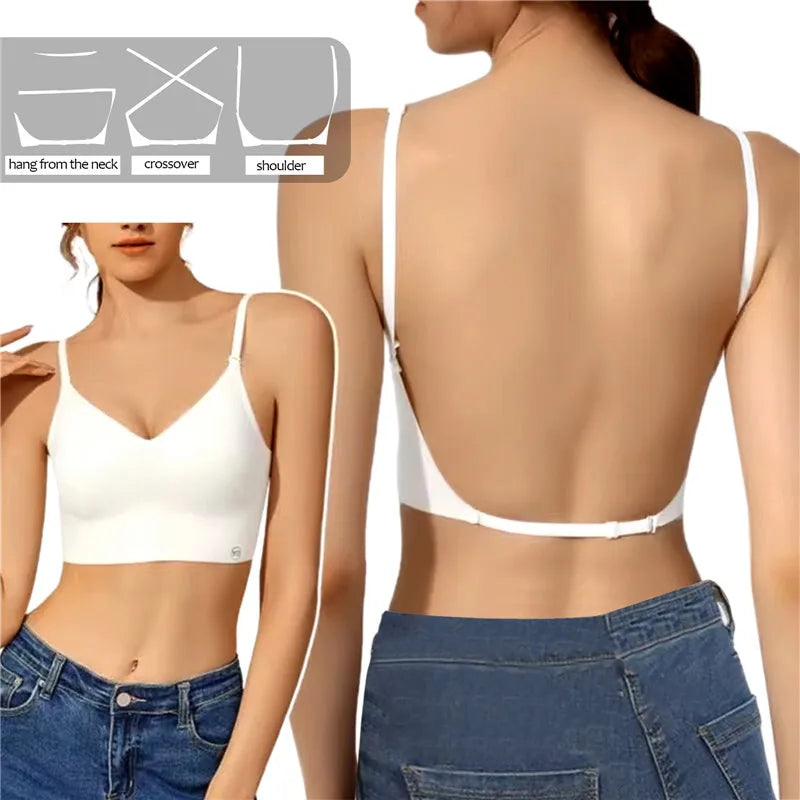 Sujetador push up mujer sin espalda con diseño invisible en U