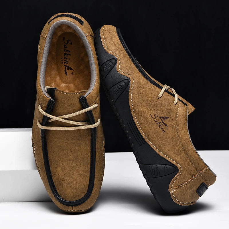 Mocasines casuales para hombre con cordones y suela de goma flexible