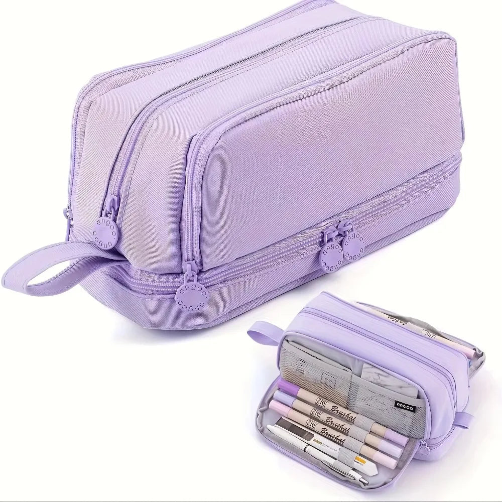 Estuche escolar grande de tela con 4 compartimentos y separador transparente
