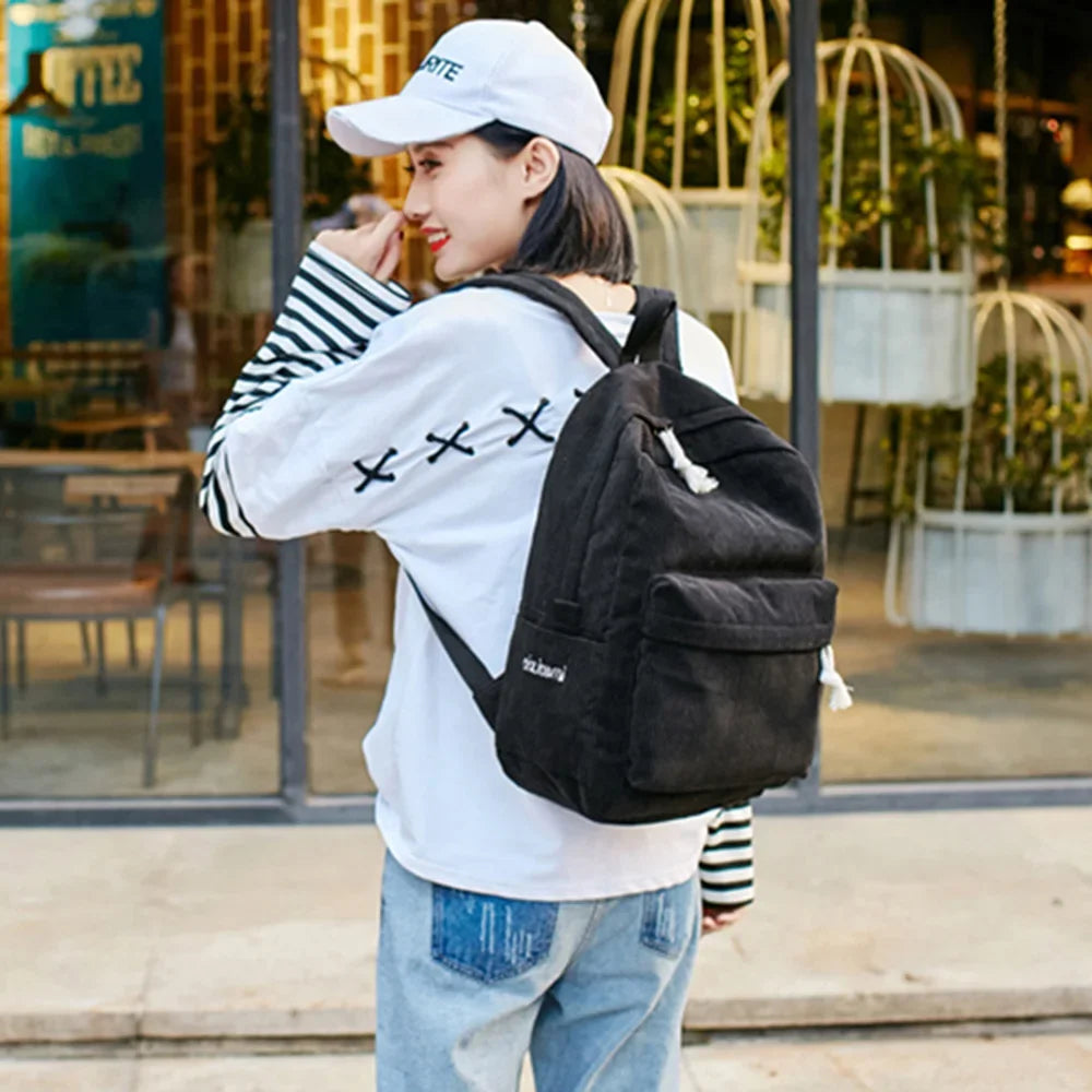 Mochila escolar unisex de pana para estudiantes, mochila para colegio con bolsillo frontal, bolsa escolar