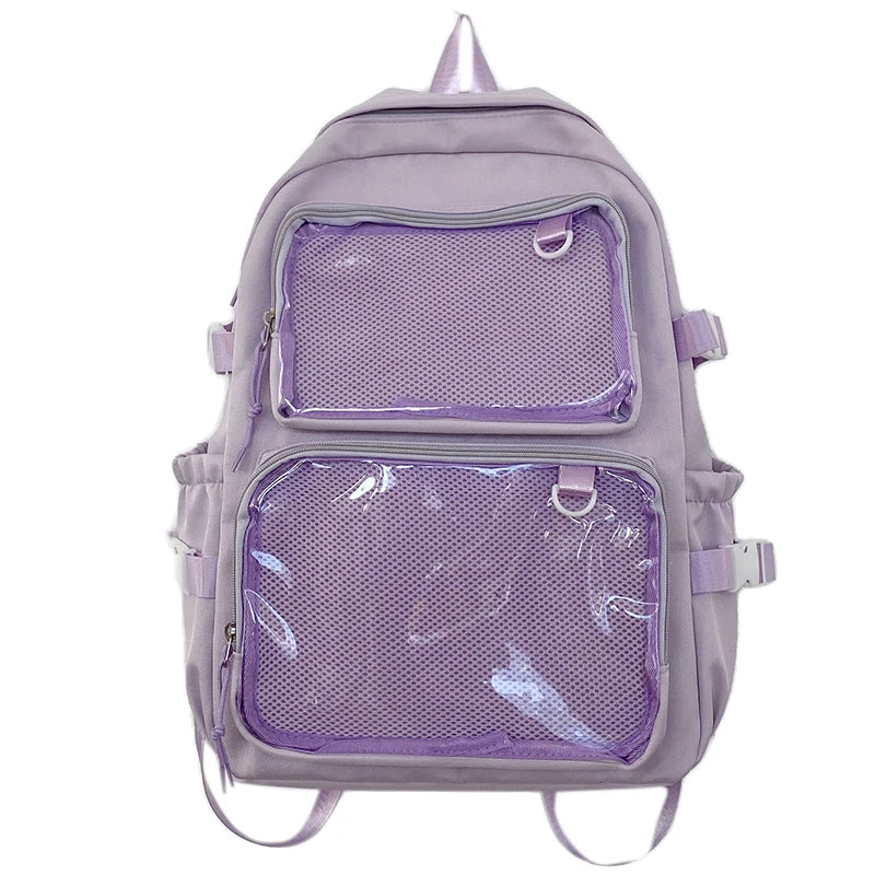 Mochila escolar Ita Bag rosa para mujer, mochila para colegio con bolsillos transparentes y gran capacidad