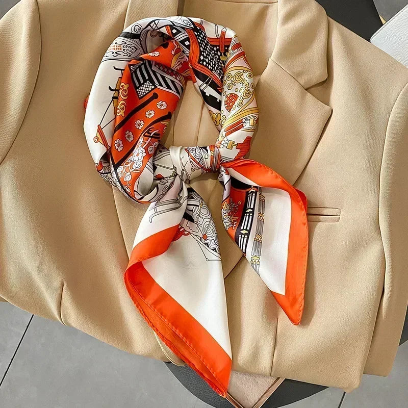 Pañuelo cuadrado mujer satinado con estampado elegante multifunción