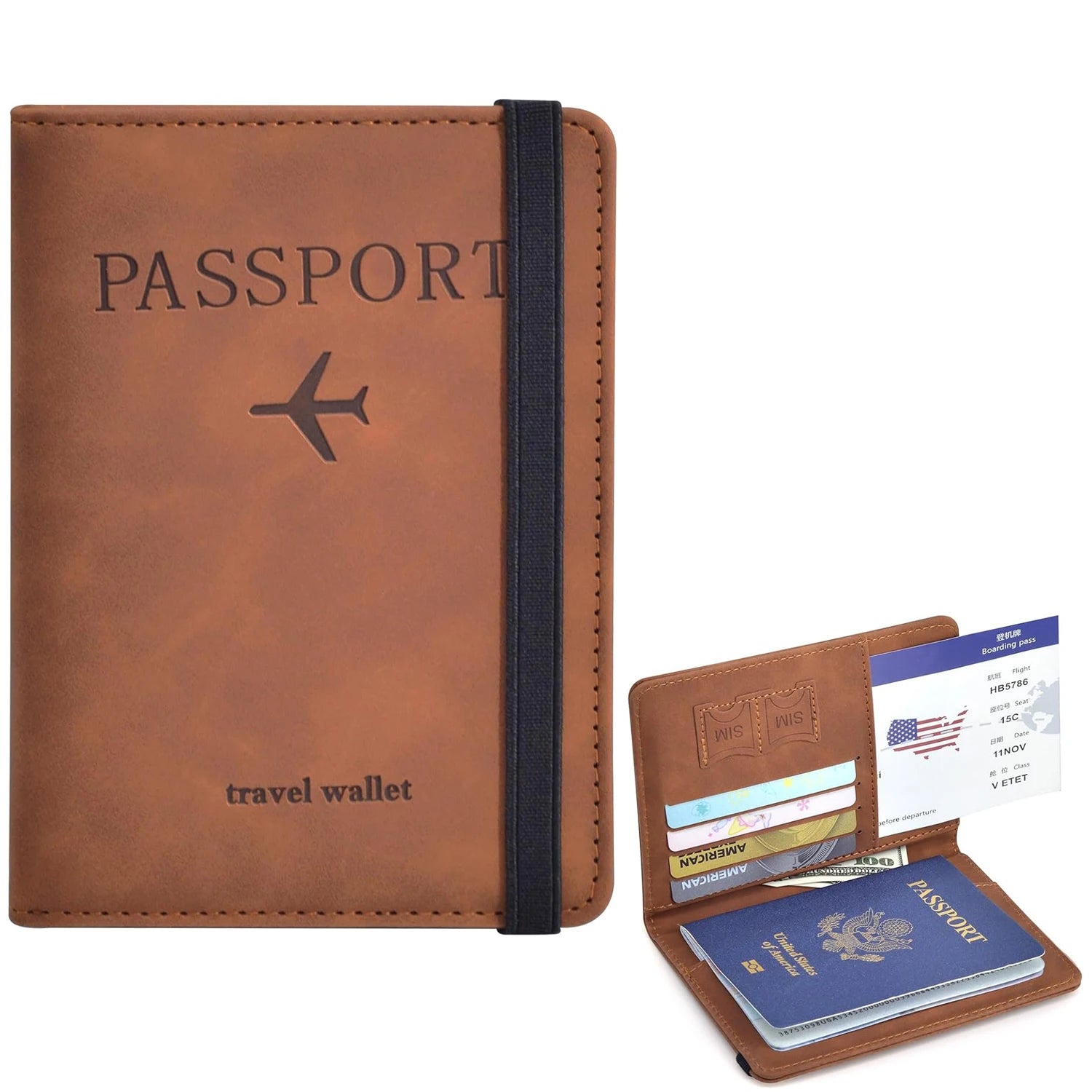 Portapasaporte unisex de PU con ranuras para tarjetas y billetes