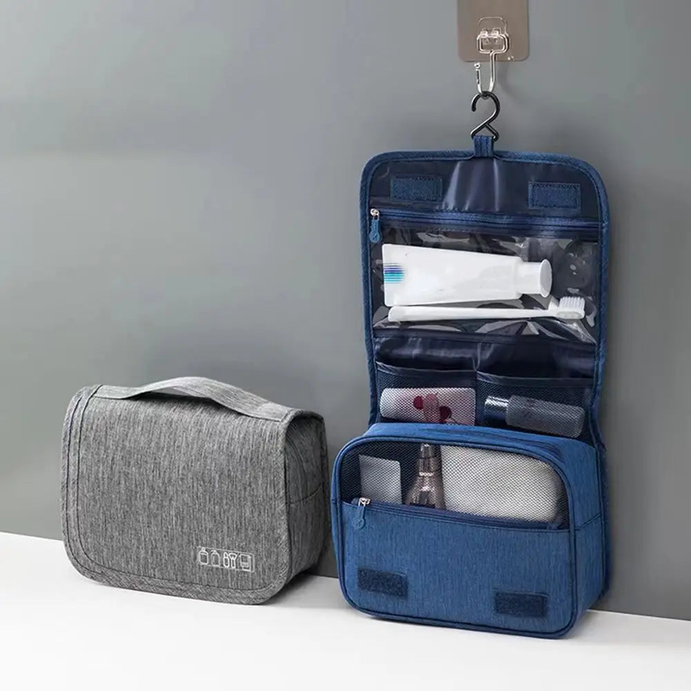 Neceser colgante plegable para viaje con compartimentos y gancho