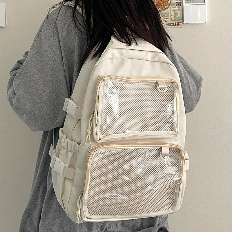 Mochila escolar Ita Bag rosa para mujer, mochila para colegio con bolsillos transparentes y gran capacidad