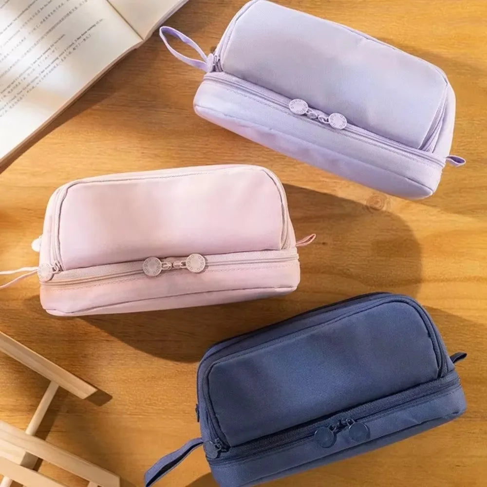 Estuche escolar grande de tela con 4 compartimentos y separador transparente