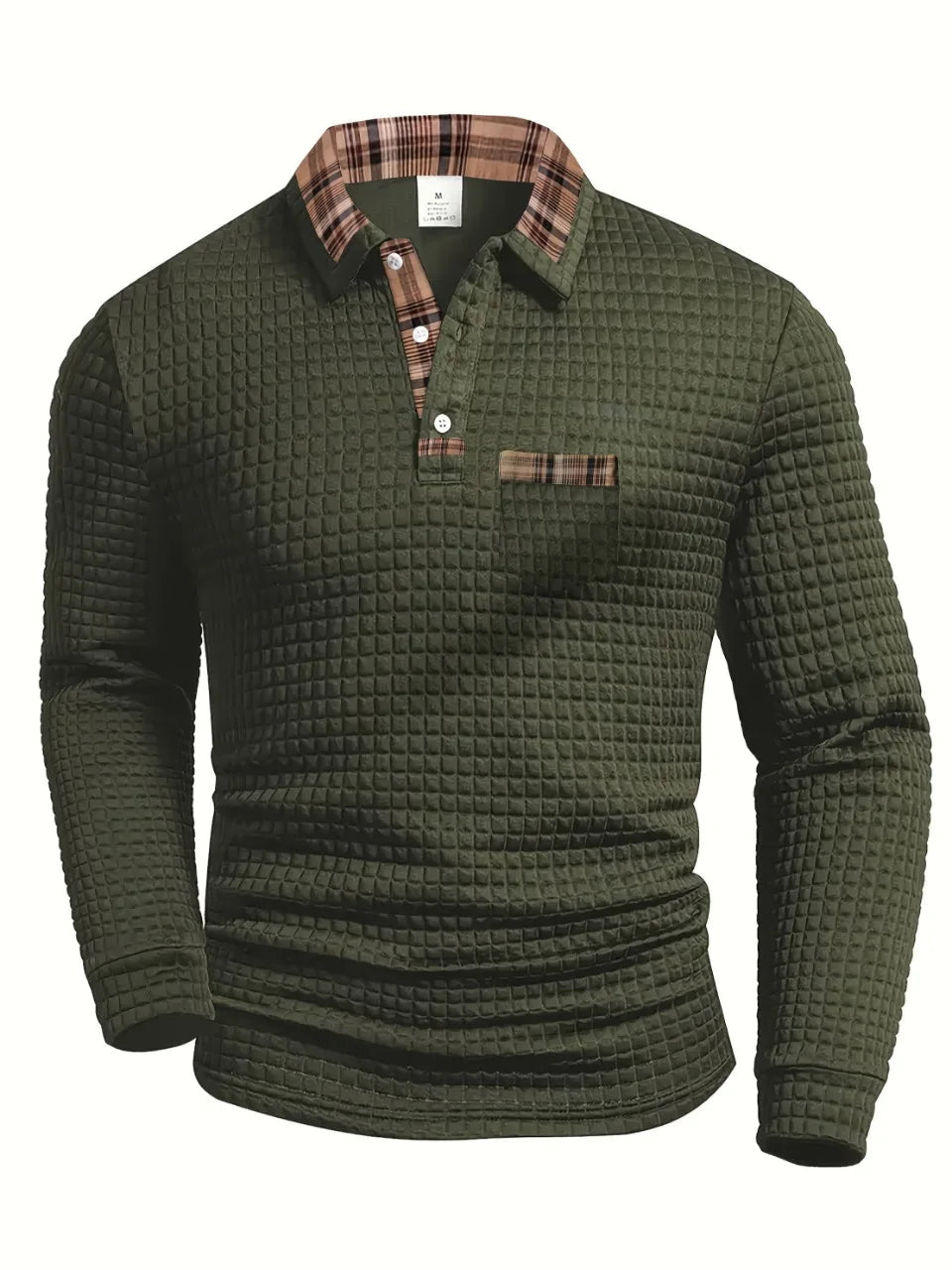 Polo hombre manga larga textura relieve – diseño urbano moderno transpirable