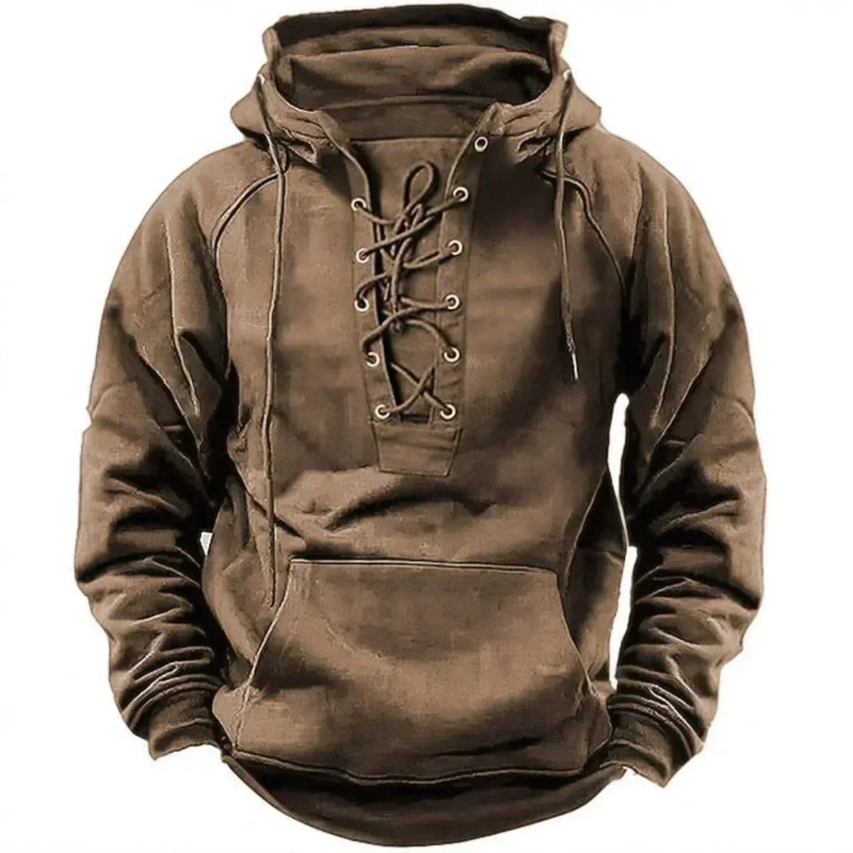 Sudadera gruesa para hombre con capucha y cuello de cordones