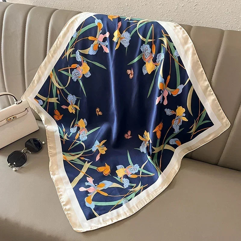 Pañuelo cuadrado mujer satinado con estampado elegante multifunción