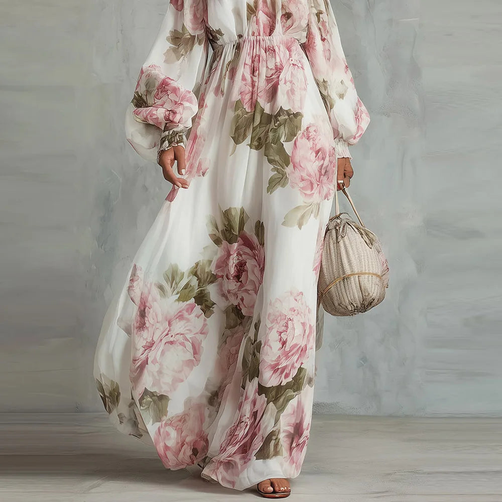 Vestido maxi floral para mujer con hombros descubiertos