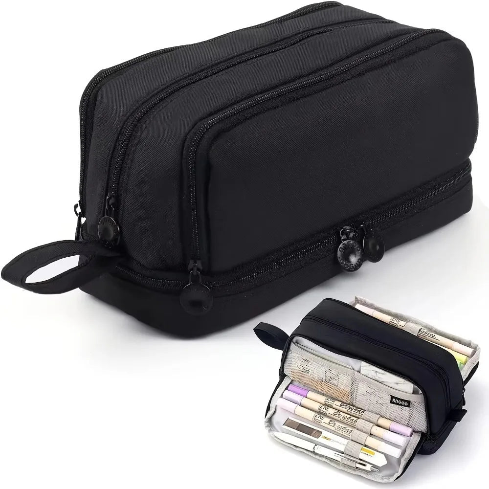 Estuche escolar grande de tela con 4 compartimentos y separador transparente