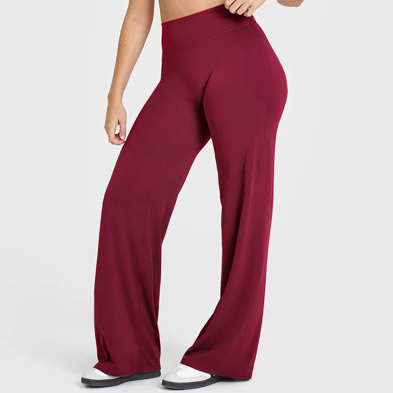 Pantalón yoga mujer cintura alta con pierna ancha para pilates