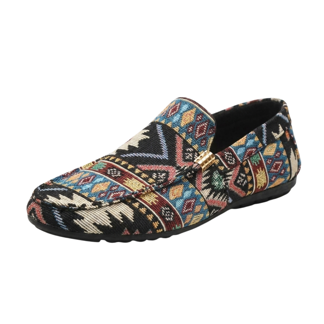 Mocasines hombre cómodos con estampado étnico y suela flexible