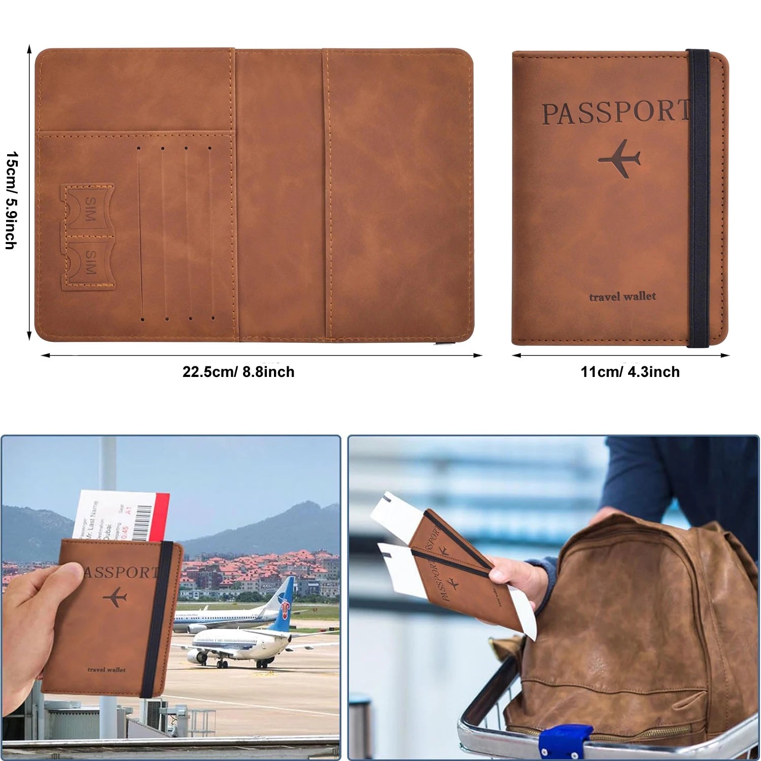 Portapasaporte unisex de PU con ranuras para tarjetas y billetes