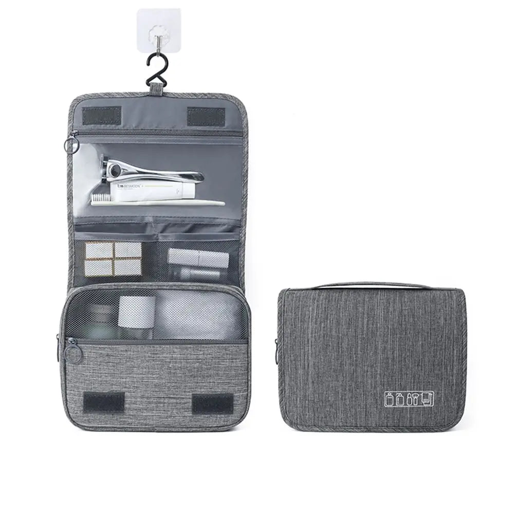 Neceser colgante plegable para viaje con compartimentos y gancho