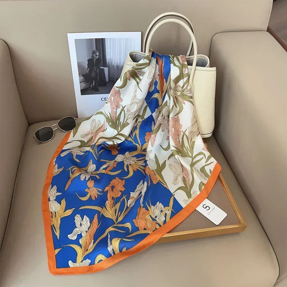 Pañuelo cuadrado mujer satinado con estampado elegante multifunción