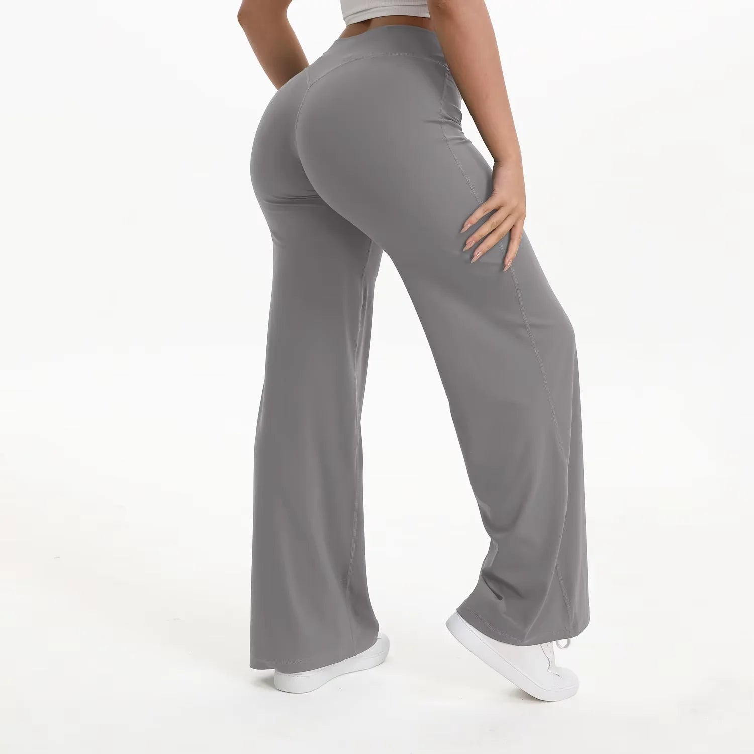 Pantalón yoga mujer cintura alta con pierna ancha para pilates