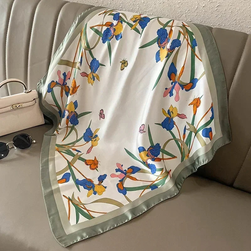 Pañuelo cuadrado mujer satinado con estampado elegante multifunción