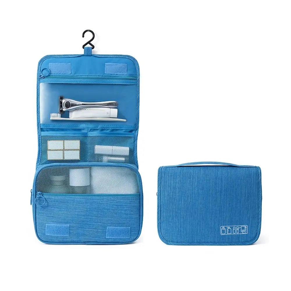 Neceser colgante plegable para viaje con compartimentos y gancho