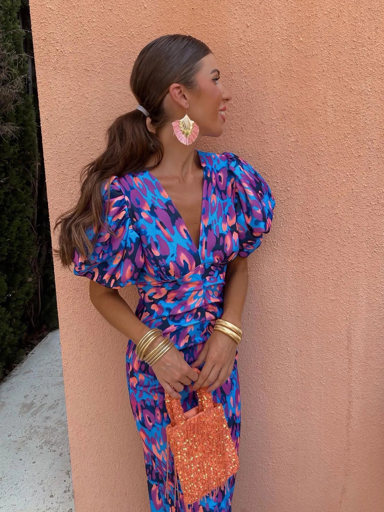 Vestido primavera mujer escote V con mangas abullonadas – estilo elegante femenino