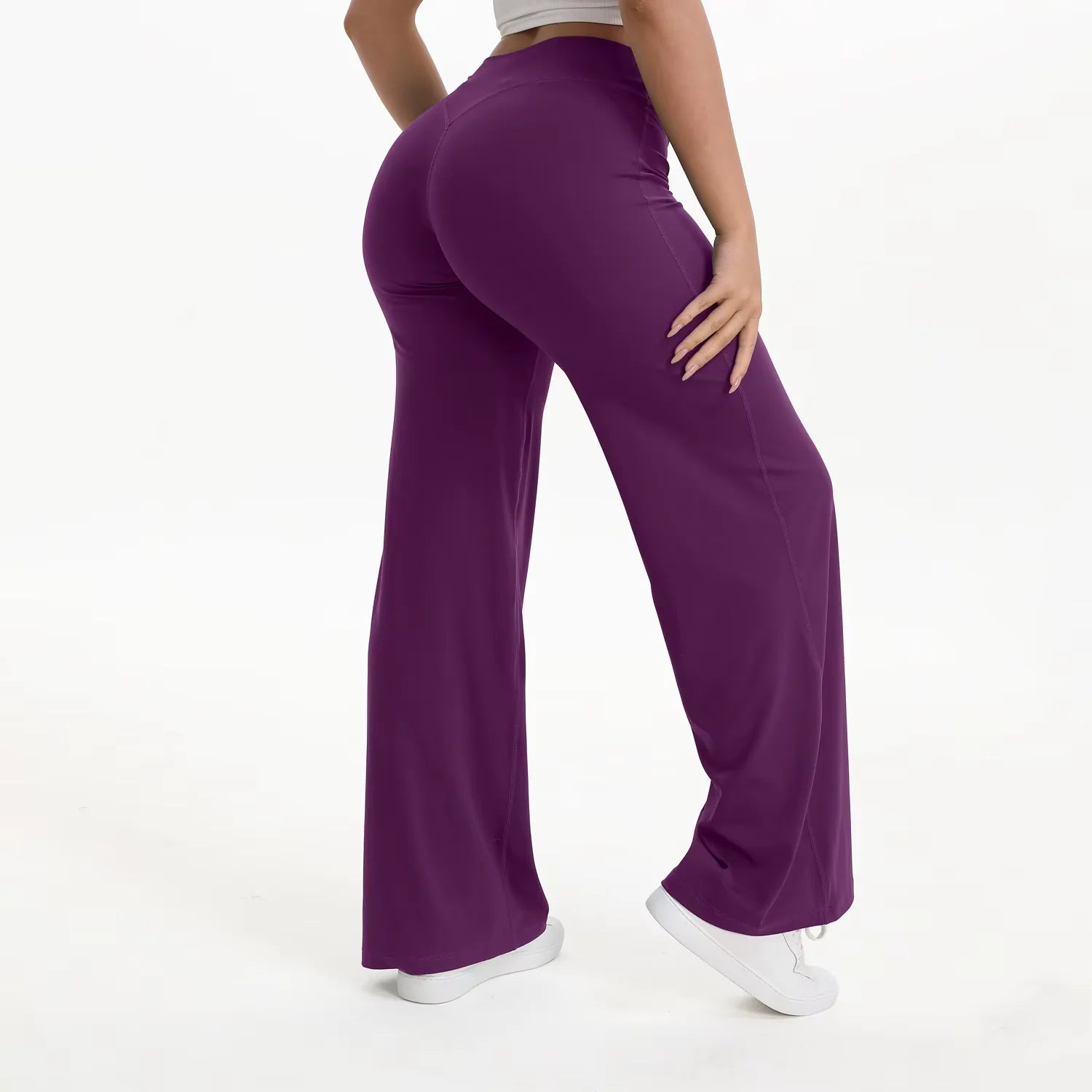 Pantalón yoga mujer cintura alta con pierna ancha para pilates