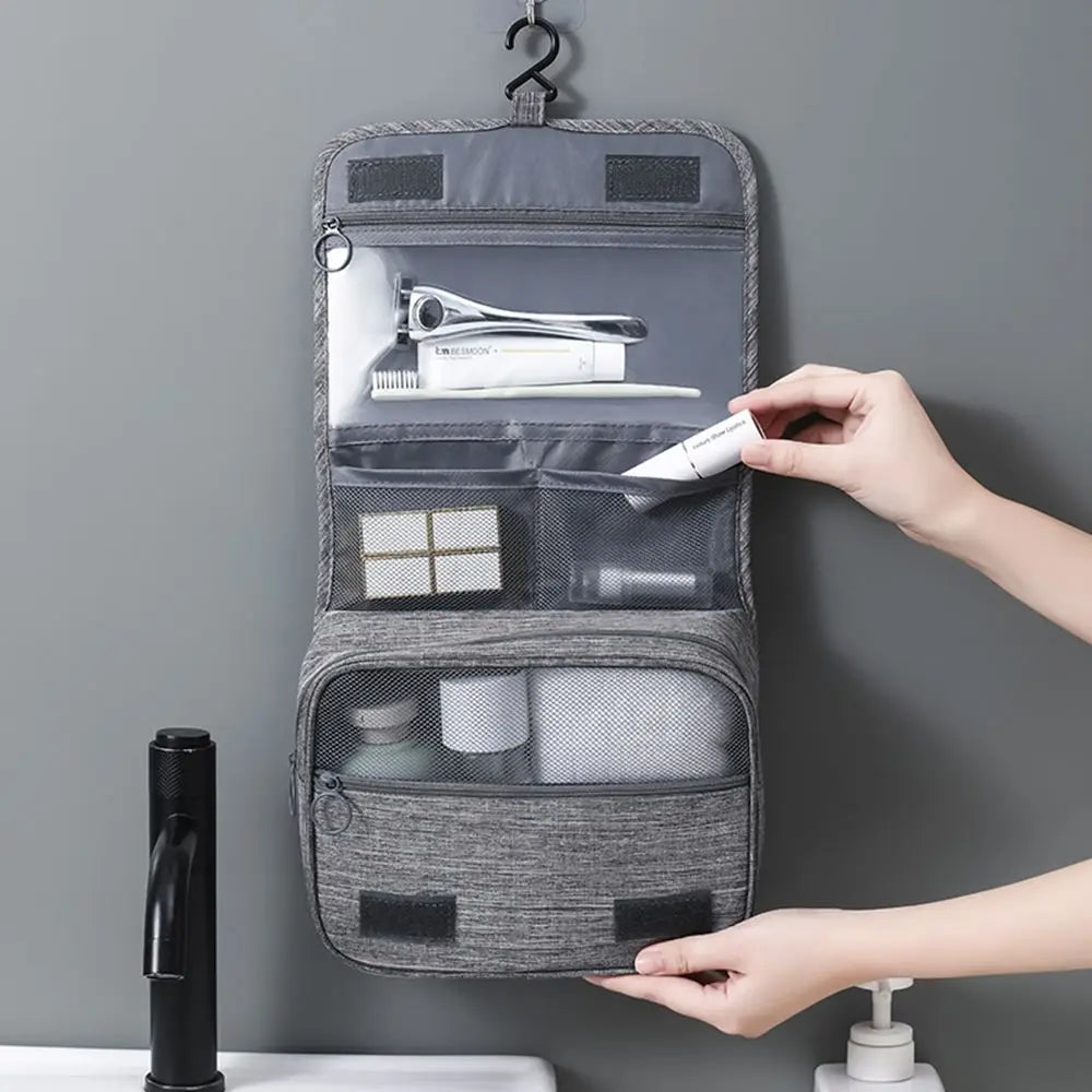 Neceser colgante plegable para viaje con compartimentos y gancho