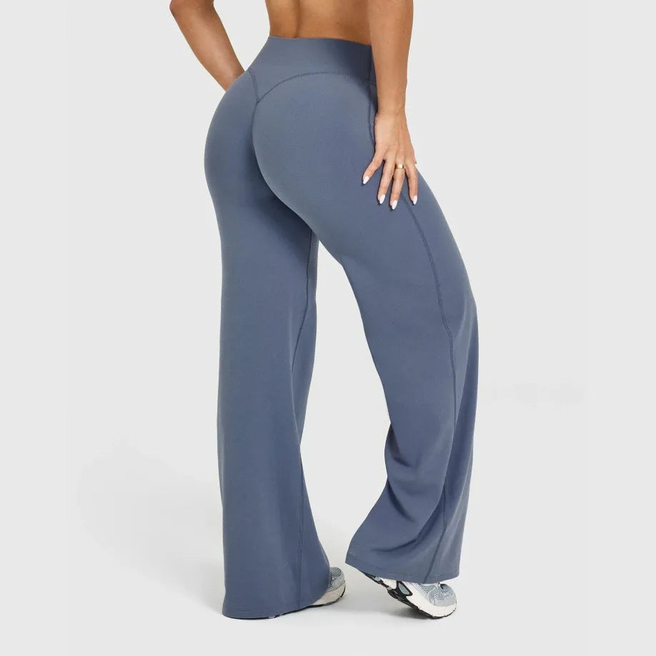 Pantalón yoga mujer cintura alta con pierna ancha para pilates