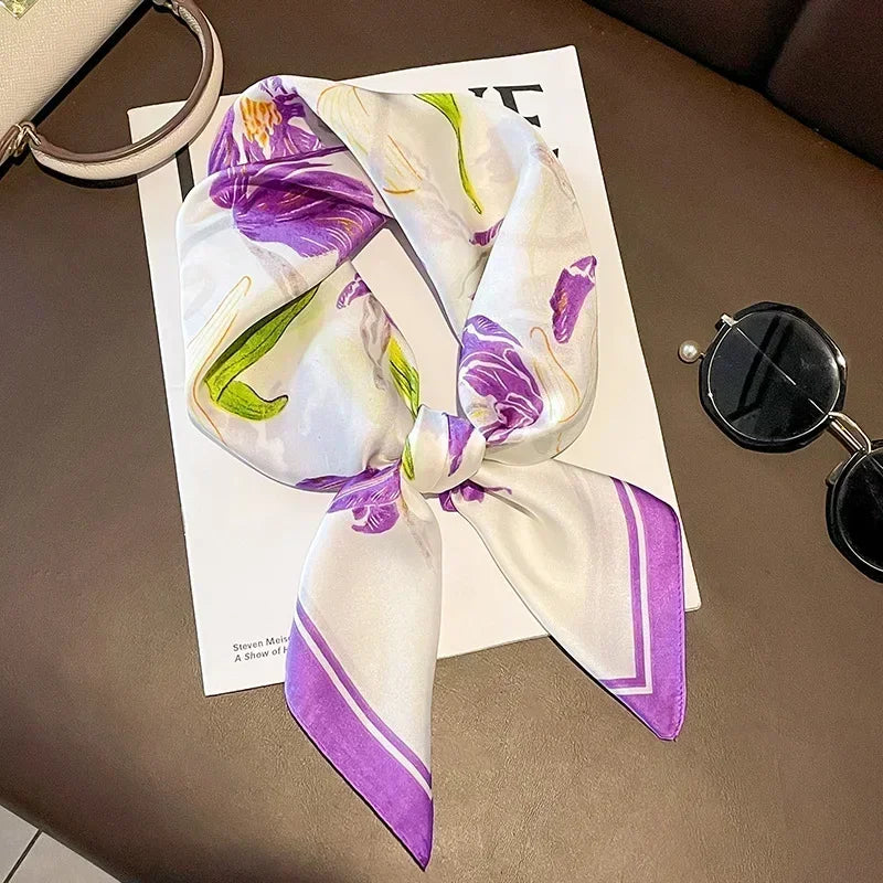 Pañuelo cuadrado mujer satinado con estampado elegante multifunción