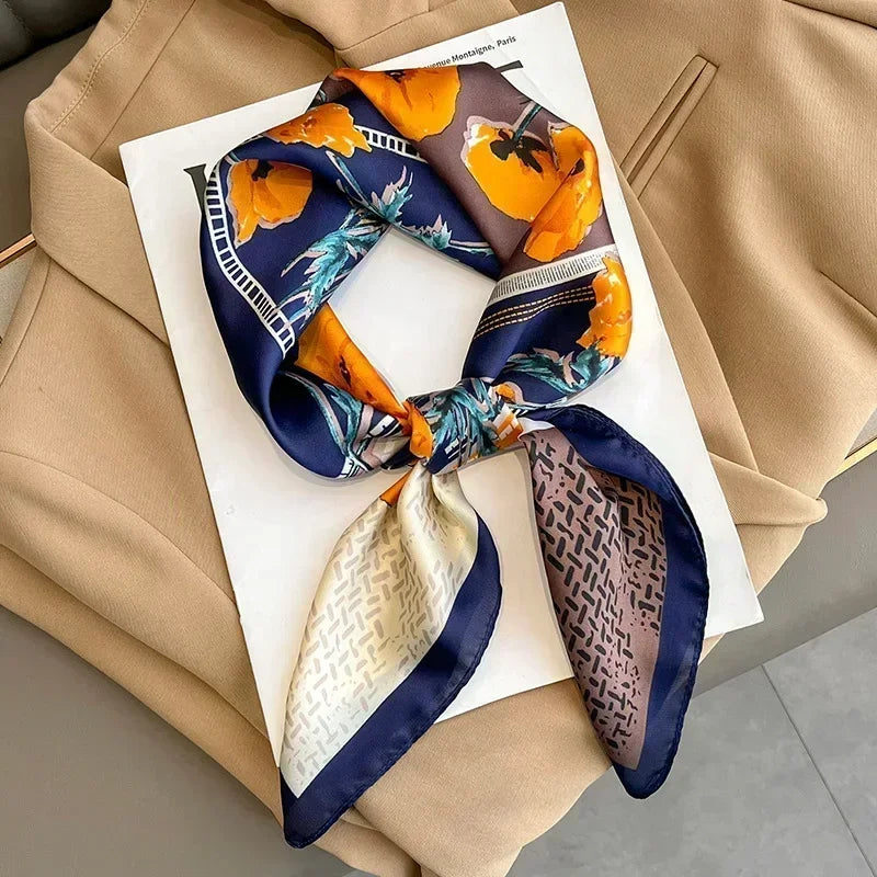 Pañuelo cuadrado mujer satinado con estampado elegante multifunción