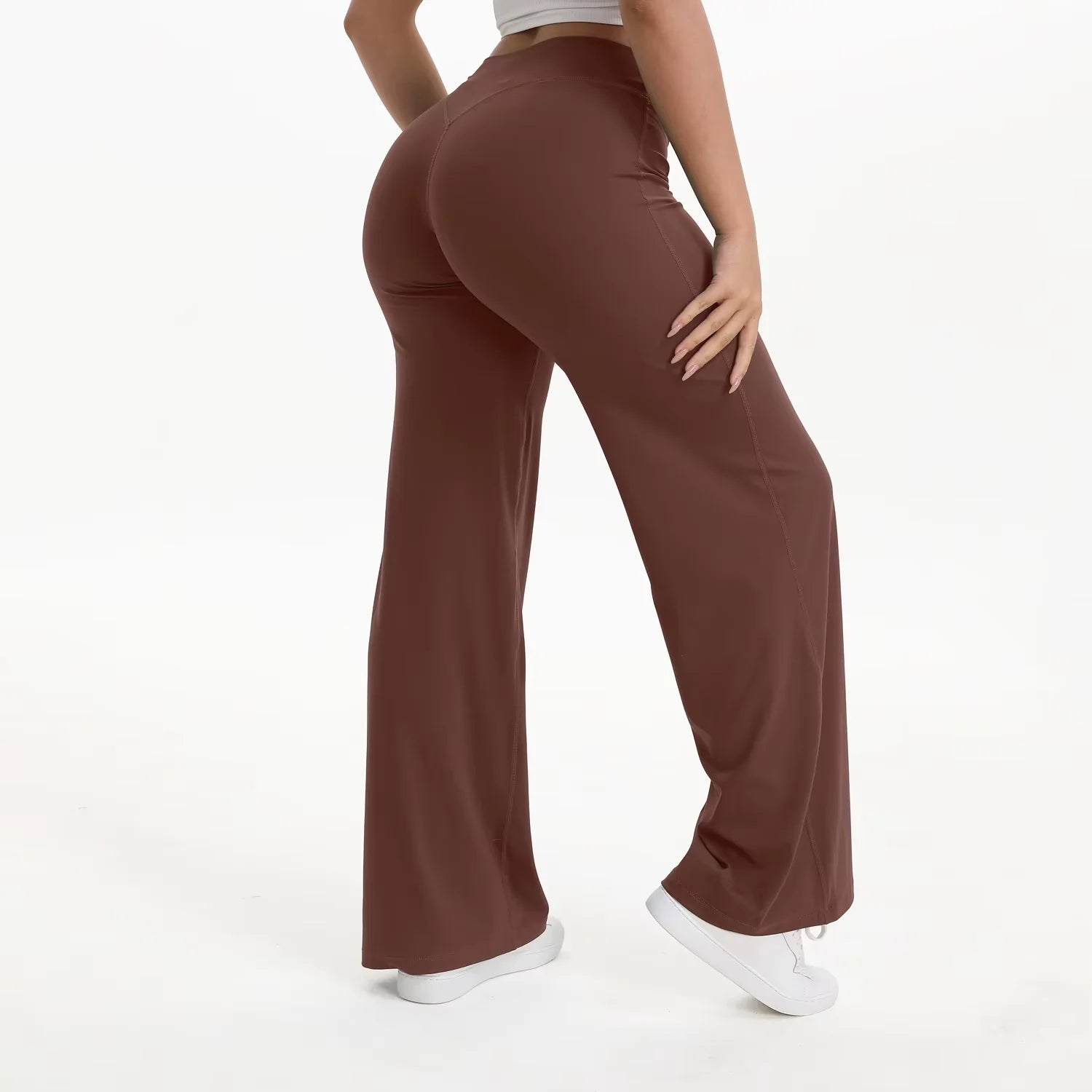 Pantalón yoga mujer cintura alta con pierna ancha para pilates