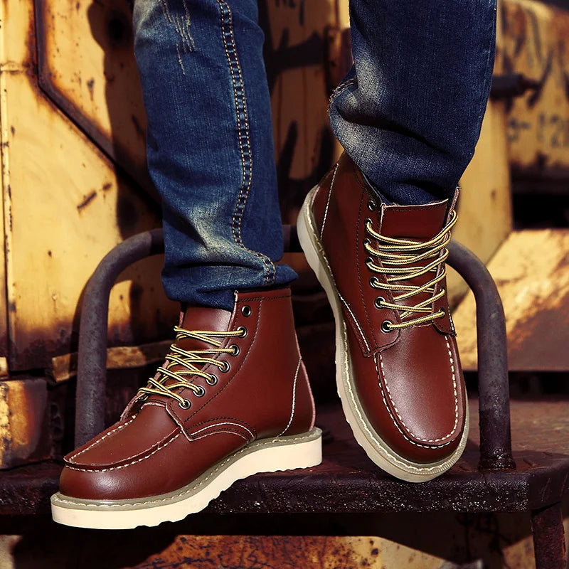 Botas retro hombre cuero resistente con cordones – botines cómodos uso diario
