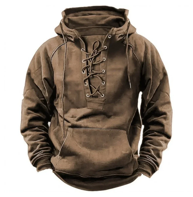 Sudadera gruesa para hombre con capucha y cuello de cordones