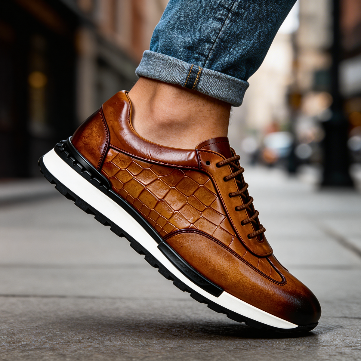 Zapatillas de hombre con textura cocodrilo y cordones elegantes