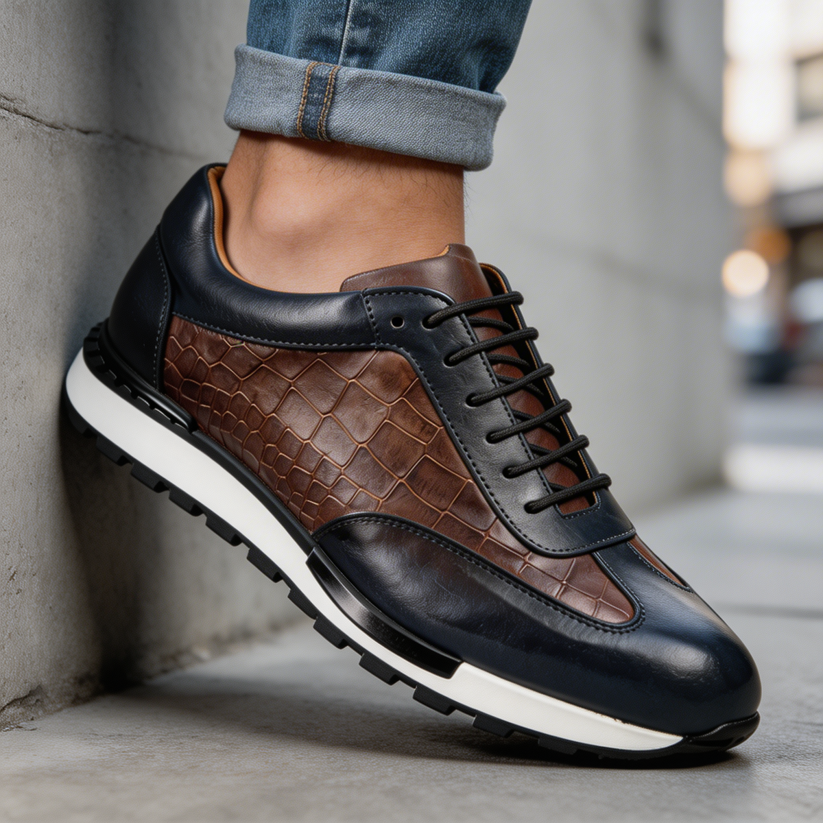 Zapatillas de hombre con textura cocodrilo y cordones elegantes